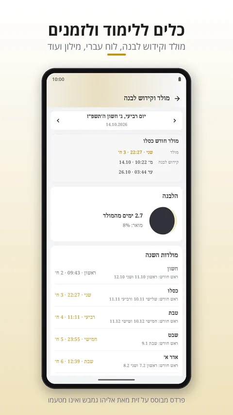 כלים: מולד וקידוש לבנה, לוח עברי, מילון ועוד